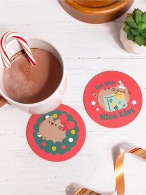 Pusheen Red and Green Holiday Coaster Set